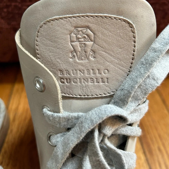 Brunello Cucinelli Grey Leather 7 hole Combat  Boots, size 38.5 - Picture 8 of 15